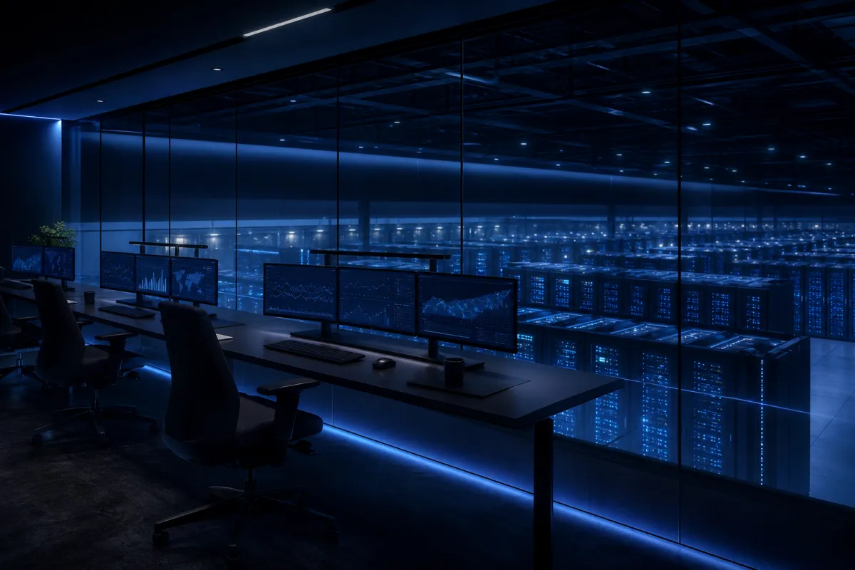 Operations room overlooking an enterprise data hall