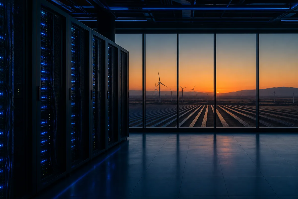 GPU racks in a Spanish data hall with solar and wind generation beyond