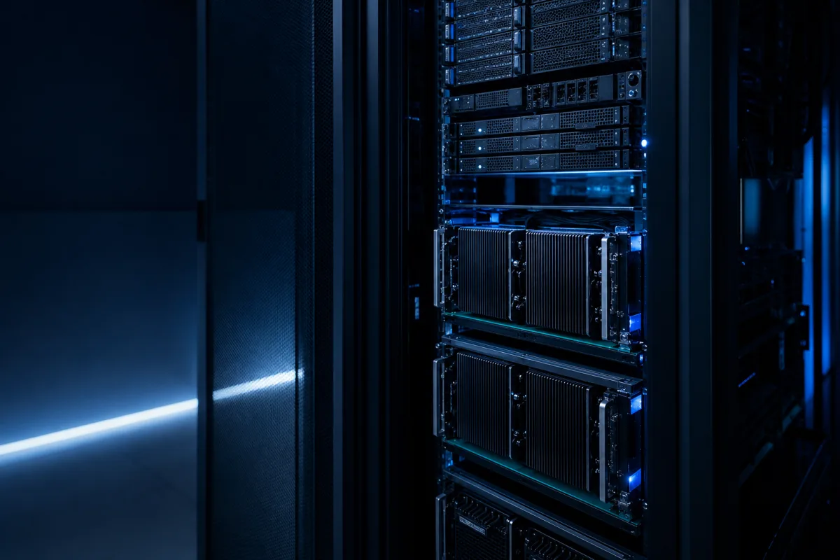 A mixed rack containing both GPU servers and compact CPU-only nodes