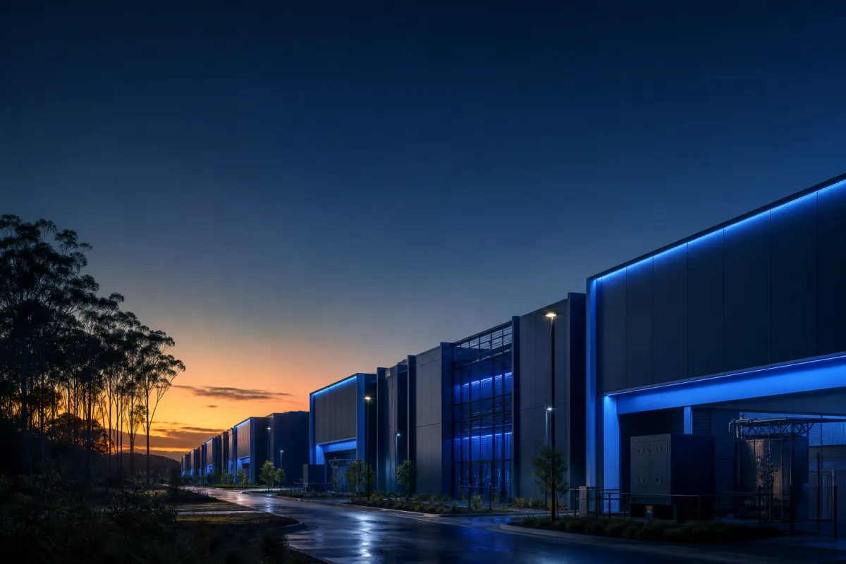 Hyperscale data centre campus at dawn in Australia