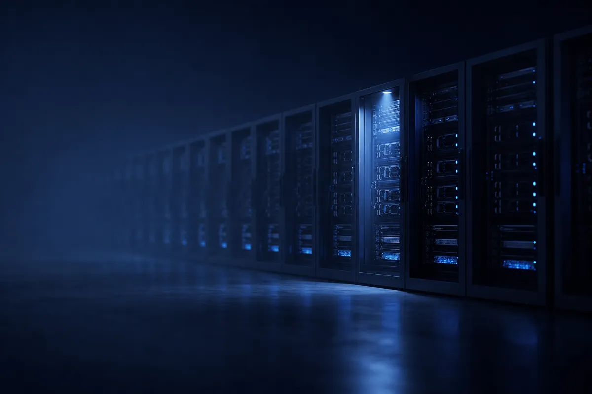 A long row of GPU racks representing reserved and committed capacity